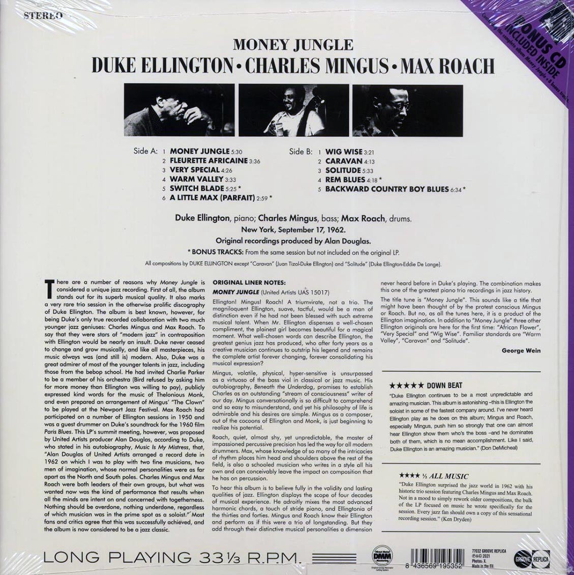 Duke Ellington, Charlie Mingus, Max Roach - Money Jungle (+8 bonus tracks) (ltd. ed.) (180g) (incl. CD) Vinyl Record