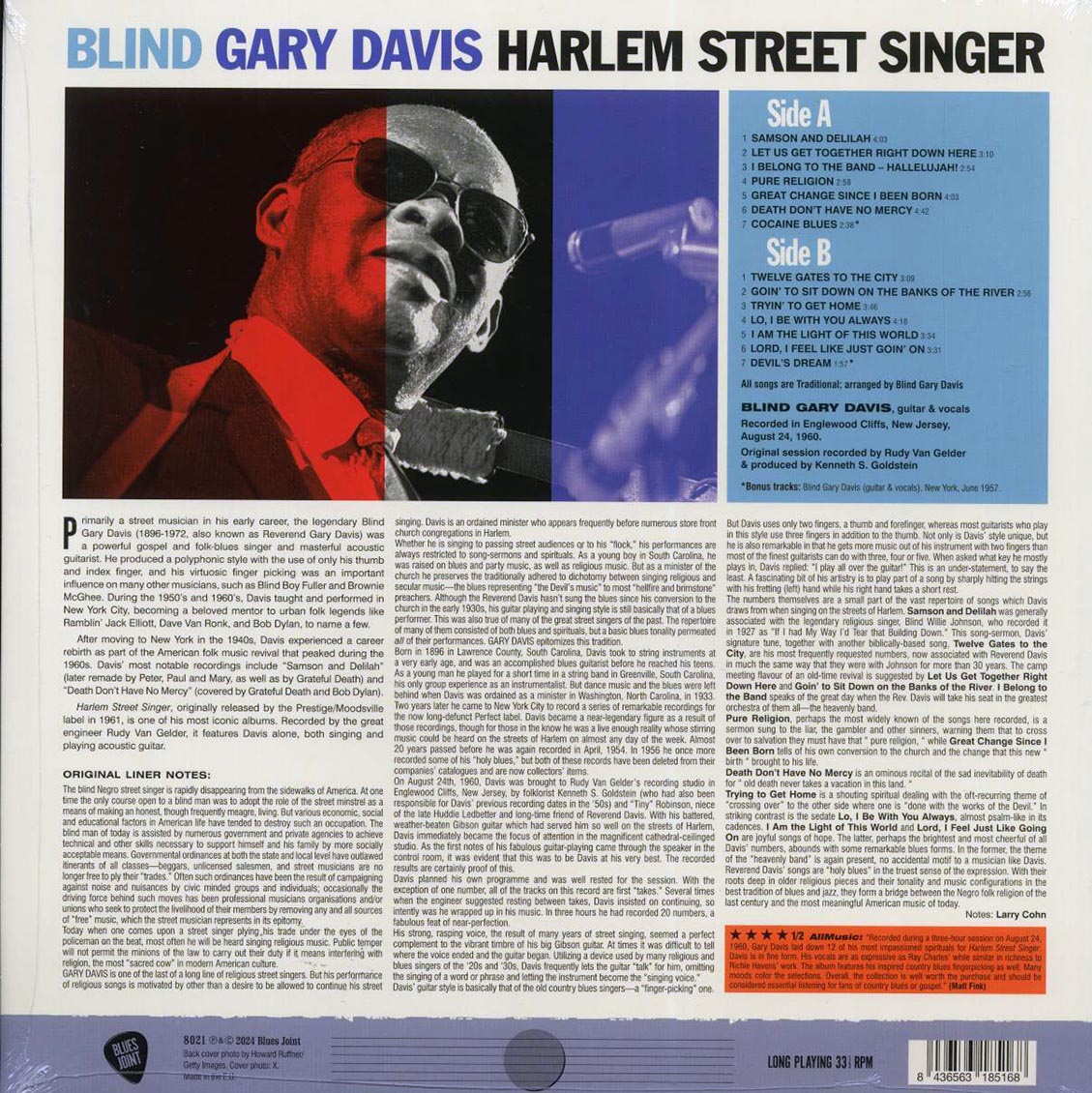 Blind Gary Davis - Harlem Street Singer (+2 bonus tracks) (ltd. ed.) (180g) Vinyl Record