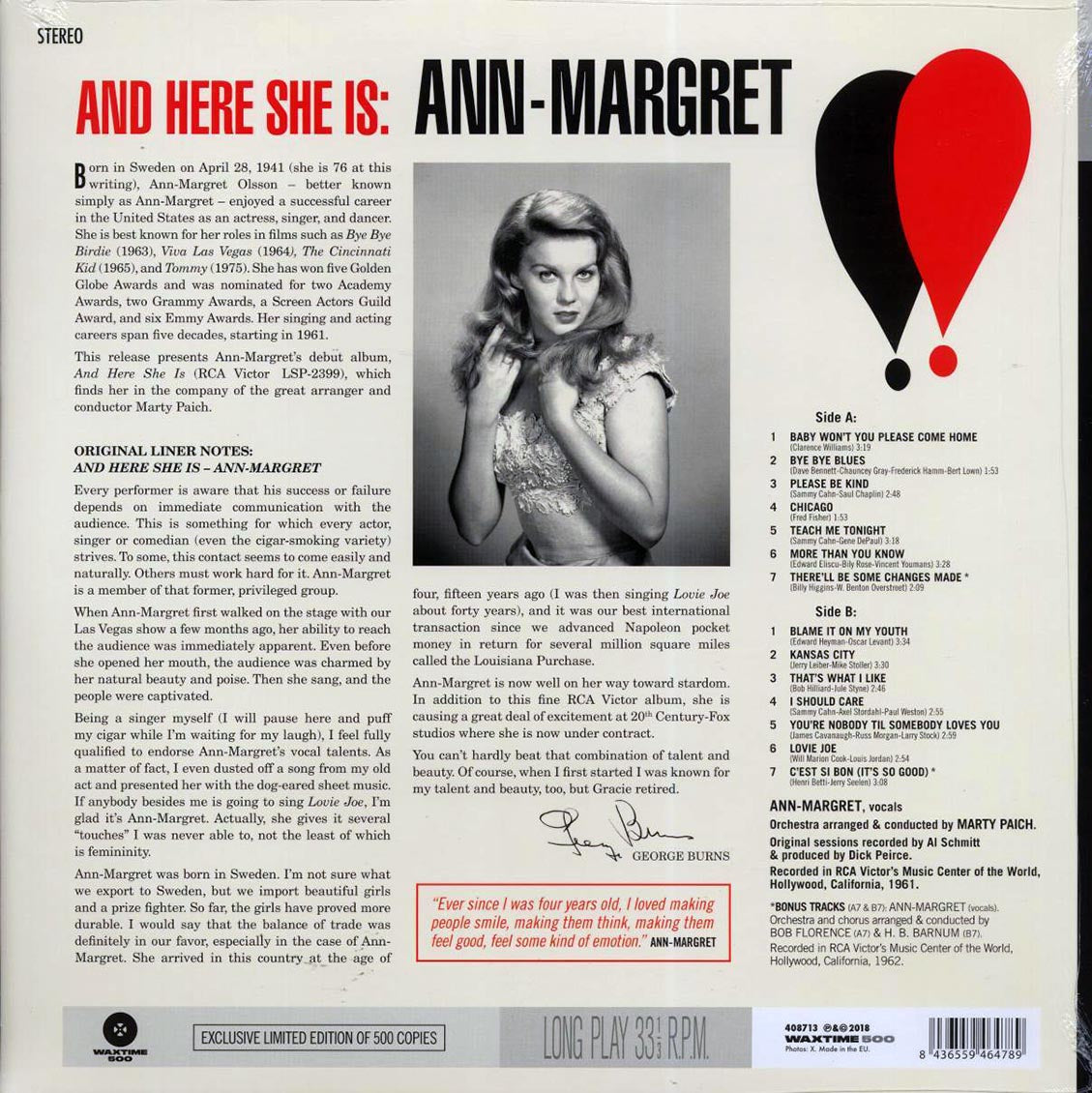 Ann Margret - And Here She Is (+2 bonus tracks) (ltd. ed.) (180g) Vinyl Record