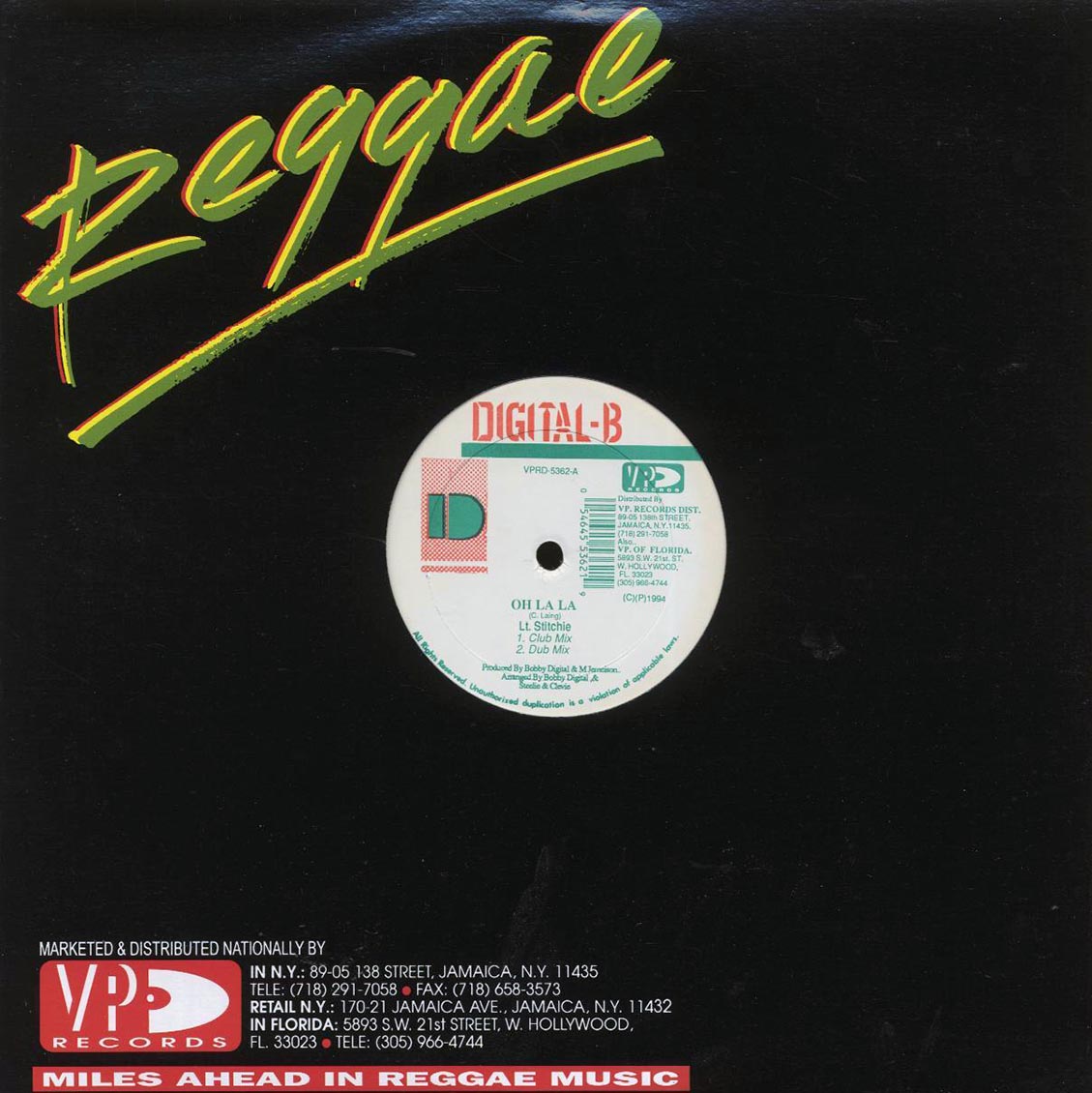 Prezident Brown - Reality (Straght Mix); Version  /  Lt. Stitichie - Oh La La (Club Mix); Dub Mix 12" Vinyl Record