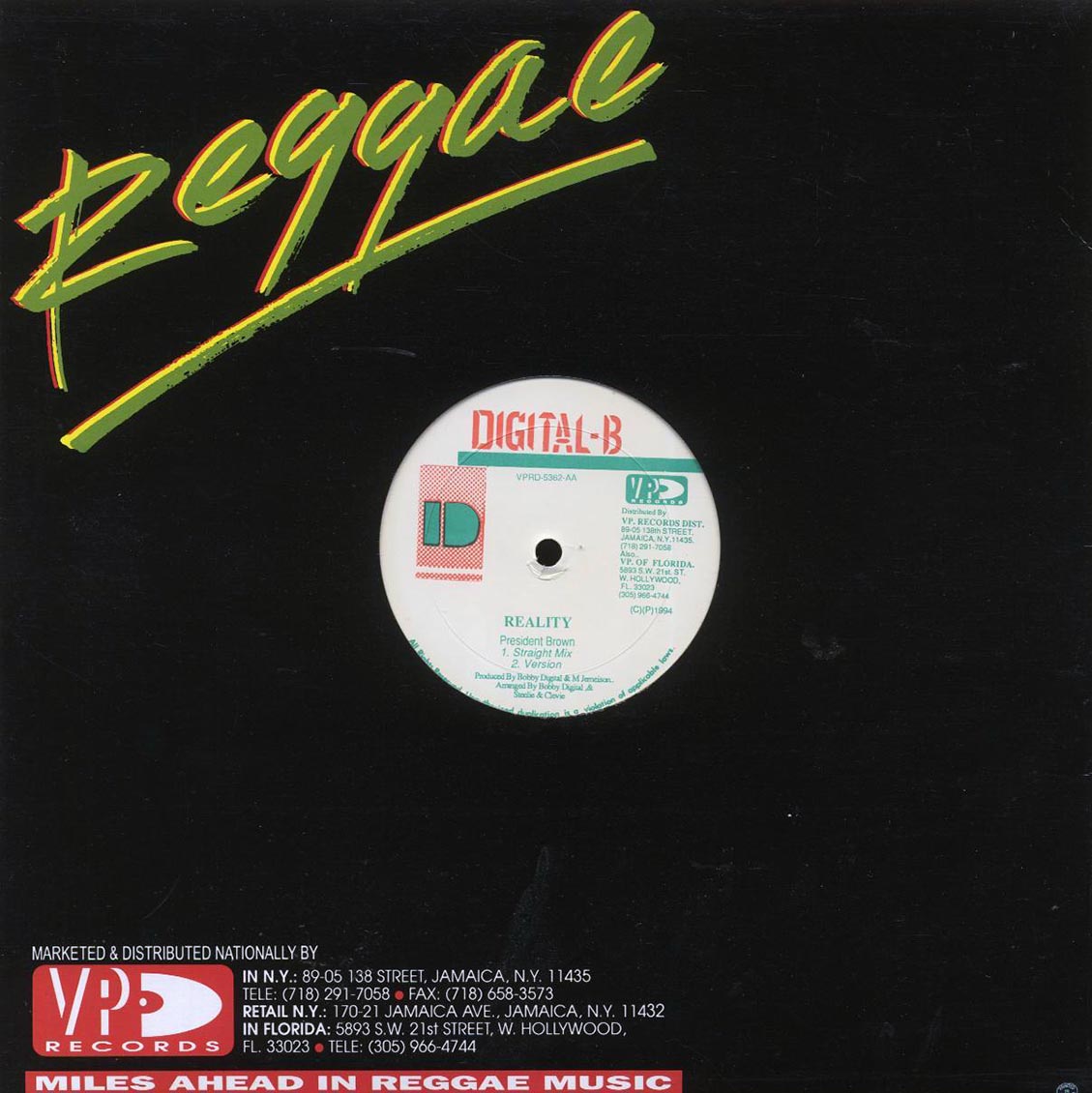 Prezident Brown - Reality (Straght Mix); Version  /  Lt. Stitichie - Oh La La (Club Mix); Dub Mix 12" Vinyl Record