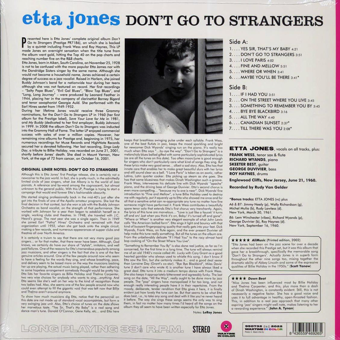 Etta Jones - Don't Go To Strangers (+3 bonus tracks) (180g) (pink vinyl) Vinyl Record