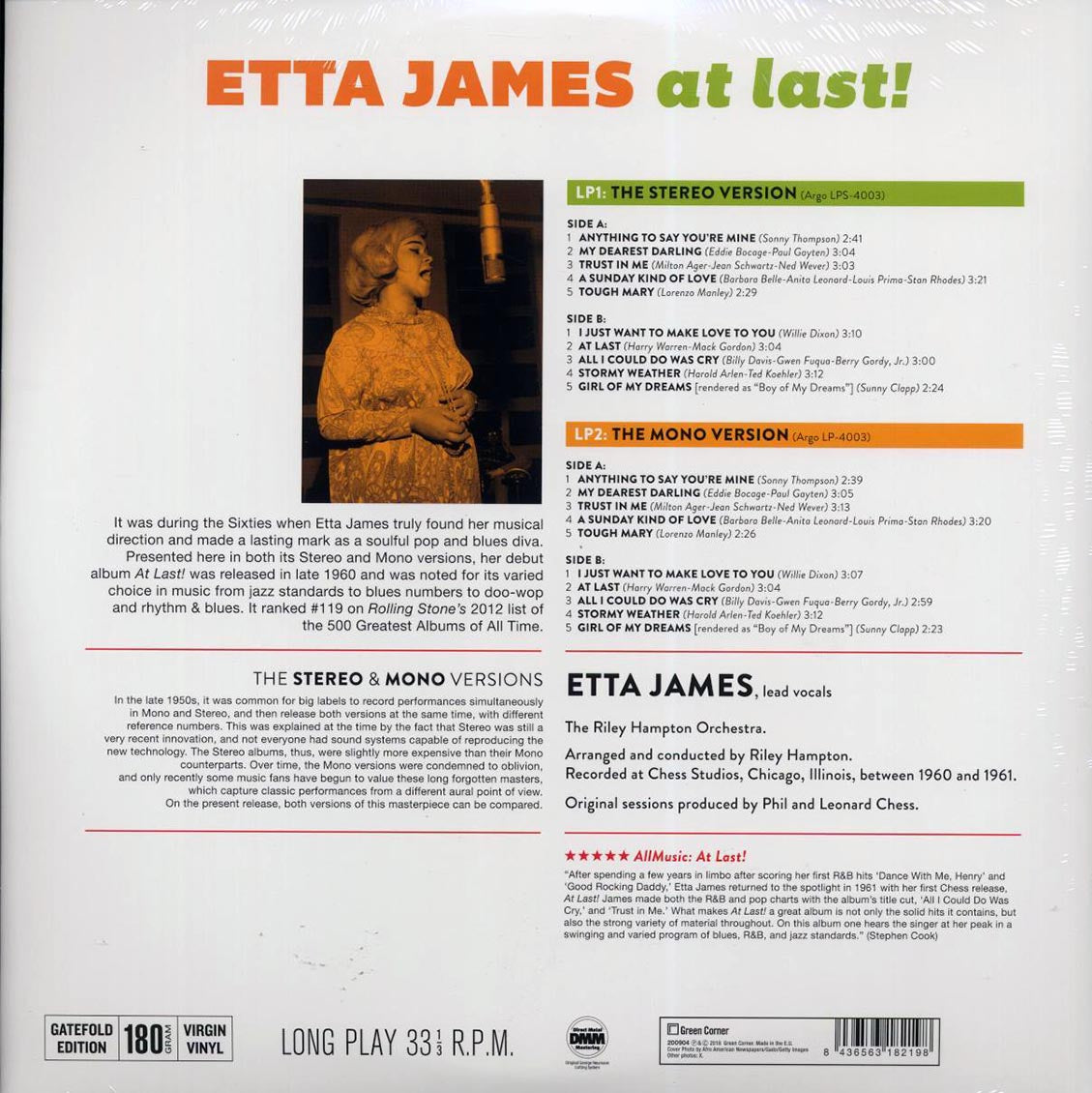 Etta James - At Last! (mono+stereo) (2xLP) (180g) Vinyl Record