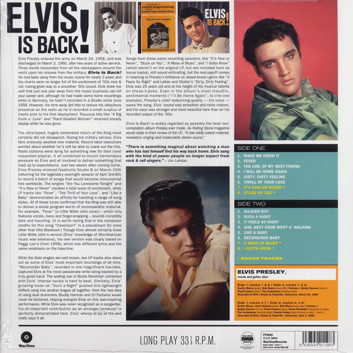 Elvis Presley - Elvis Is Back (+4 bonus tracks) (180g) Vinyl Record