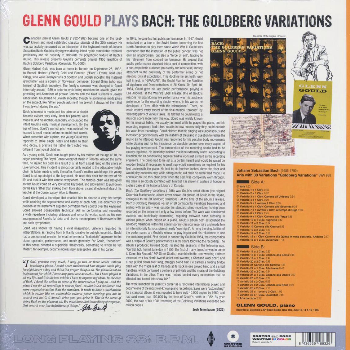 Bach, Glenn Gould - The Goldberg Variations (180g) (clear vinyl) Vinyl Record