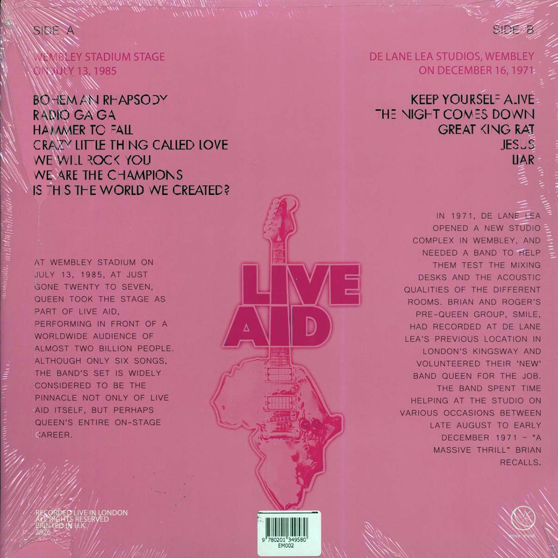 Queen - Live Aid 1985 + D-Lane Studios Wembley 1971 Vinyl Record