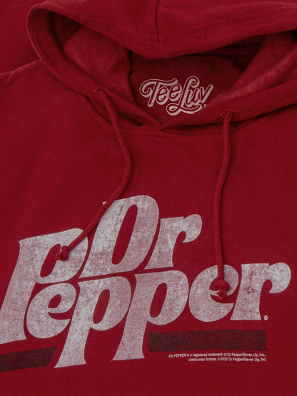 Dr Pepper Distressed Logo Pullover Hooded Sweatshirt Hoodie Officially Licensed - Red