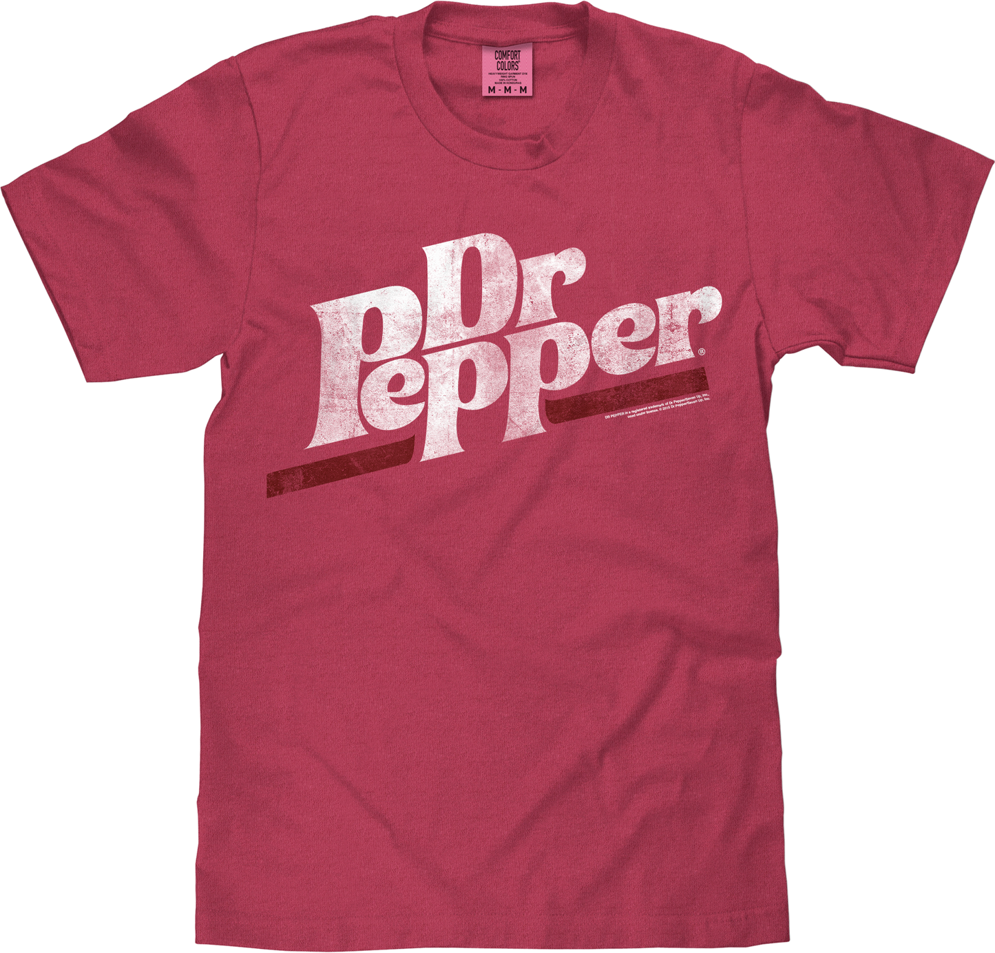 Tee Luv x Comfort Colors Distressed Dr Pepper Logo Mens T Shirt Officially Licensed Brick Red