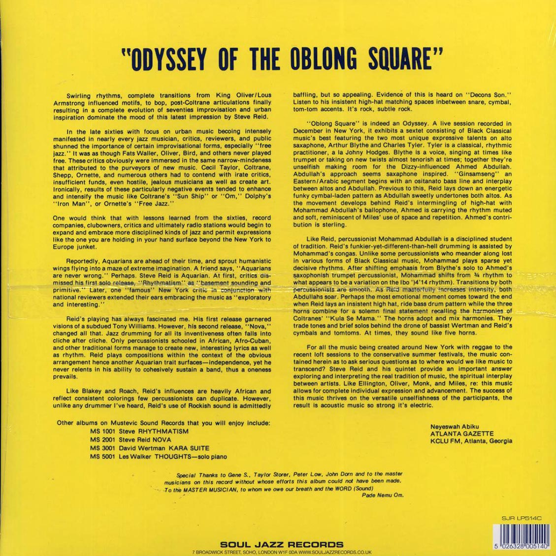 Steve Reid - Odyssey Of The Oblong Square (ltd. ed.) (gold vinyl) Vinyl Record