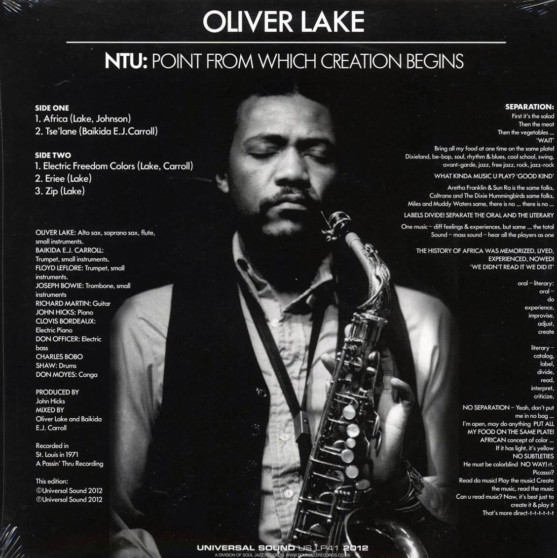 Oliver Lake - NTU: Point From Which Creation Begins Vinyl Record