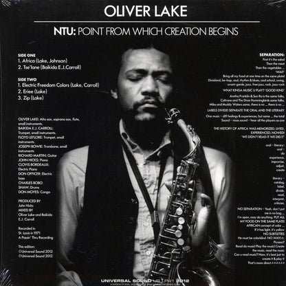 Oliver Lake - NTU: Point From Which Creation Begins Vinyl Record