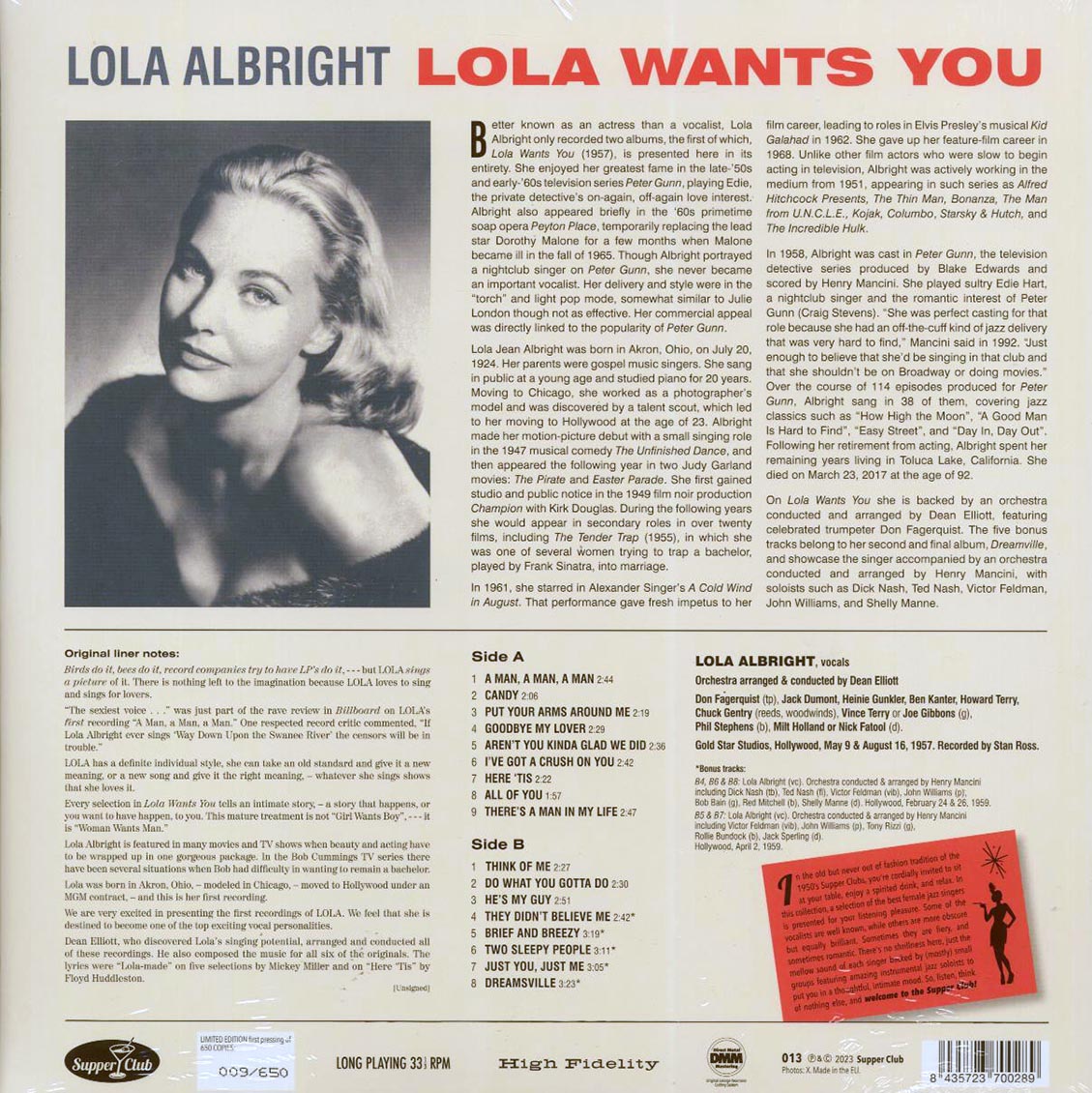 Lola Albright - Lola Wants You (+5 bonus tracks) (ltd. ed.) (180g) Vinyl Record