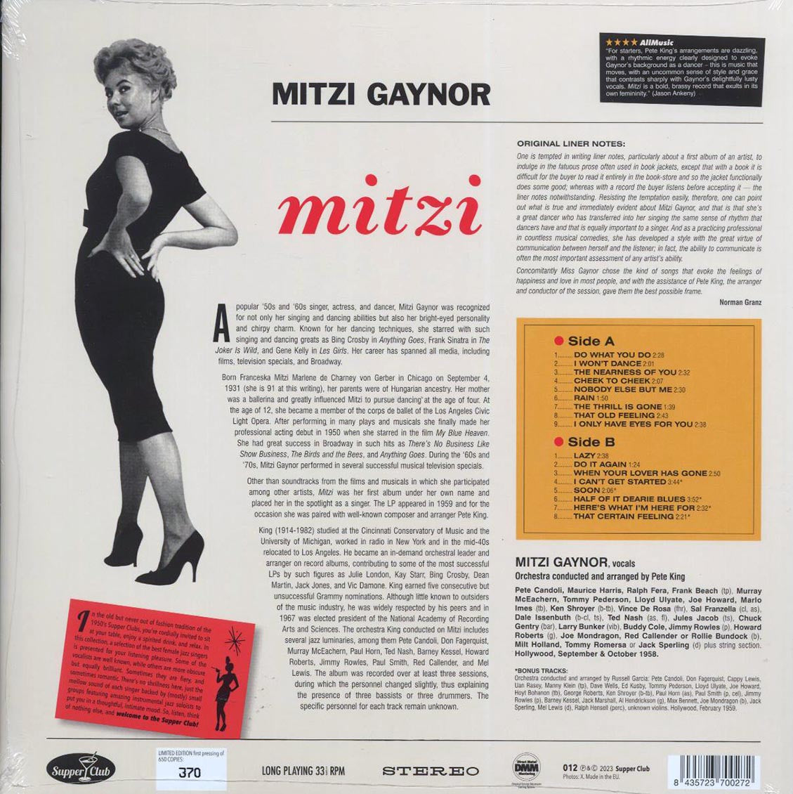 Mitzi Gaynor - Mitzi (+5 bonus tracks) (ltd. ed.) (180g) Vinyl Record