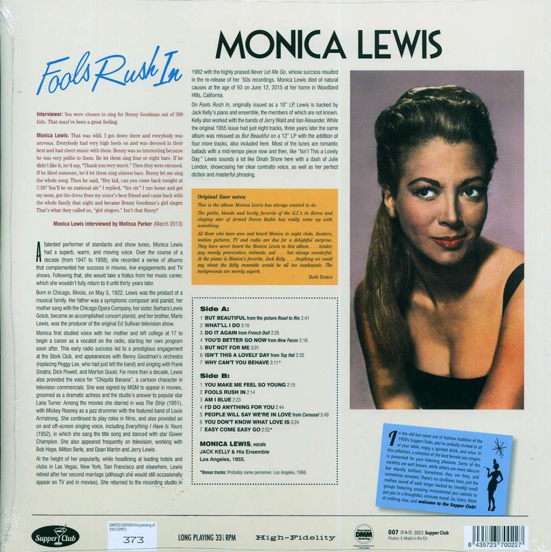 Monica Lewis - Fools Rush In (+2 bonus tracks) (ltd. ed.) (180g) Vinyl Record