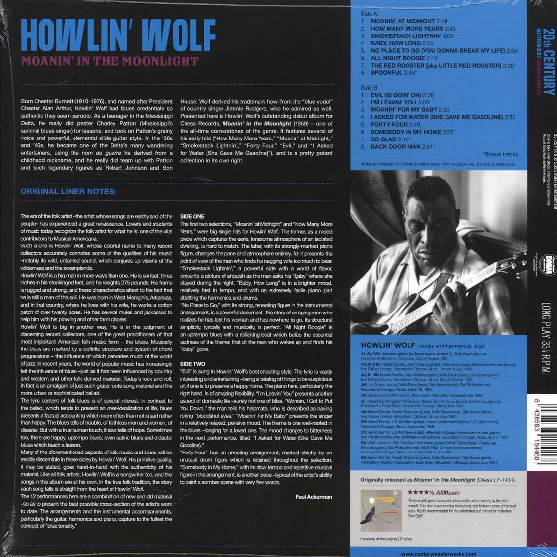 Howlin' Wolf - Moanin' In The Moonlight (+3 bonus tracks) (ltd. ed.) (180g) (blue vinyl) Vinyl Record
