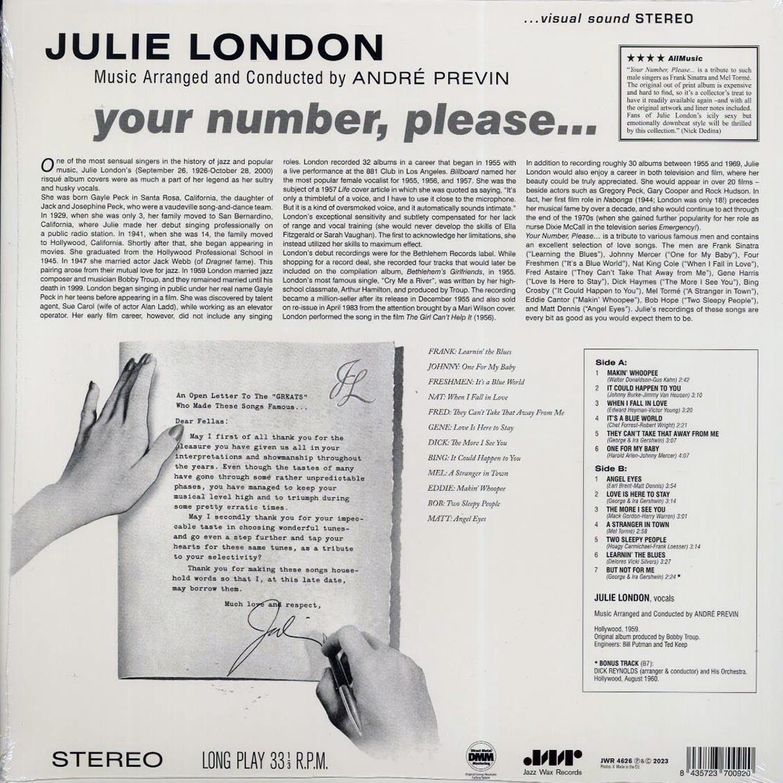 Julie London - Your Number Please (+bonus track) (ltd. ed.) (180g) Vinyl Record
