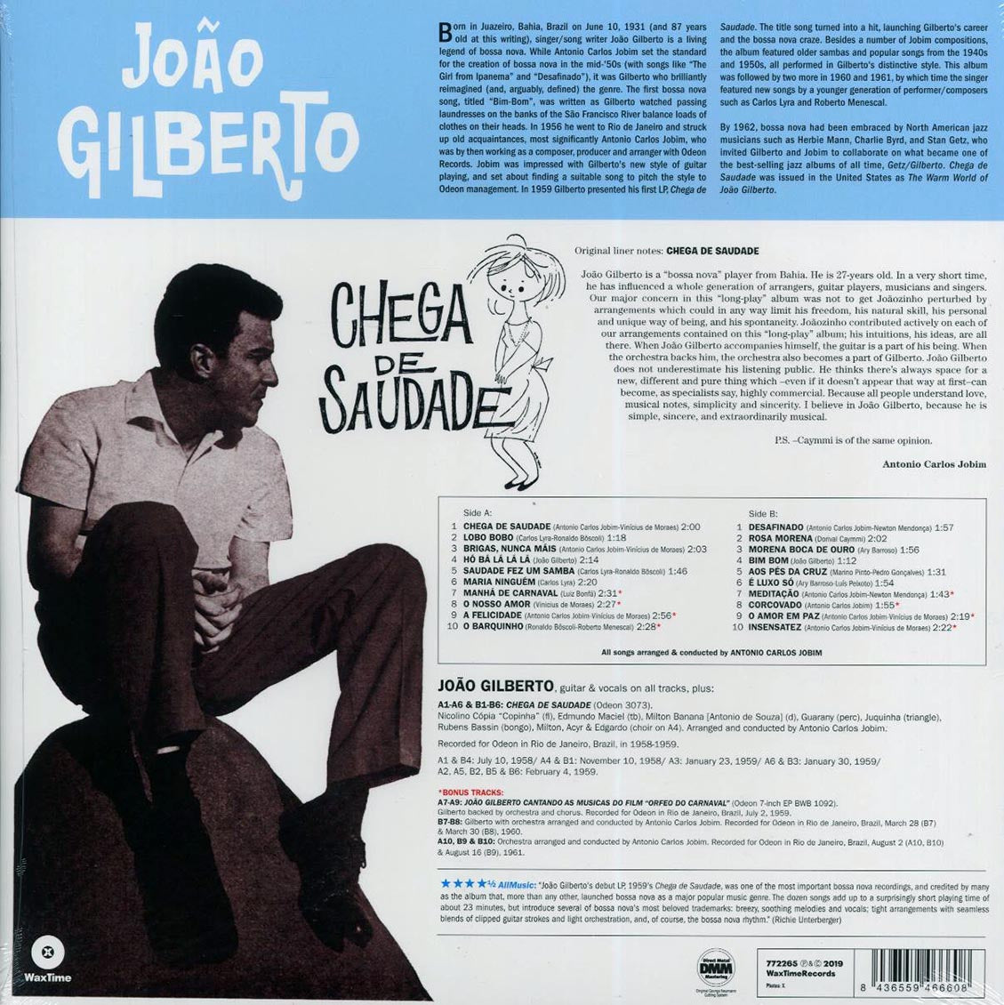 Joao Gilberto - Chega De Saudade (+8 bonus tracks) (ltd. ed.) (180g) Vinyl Record