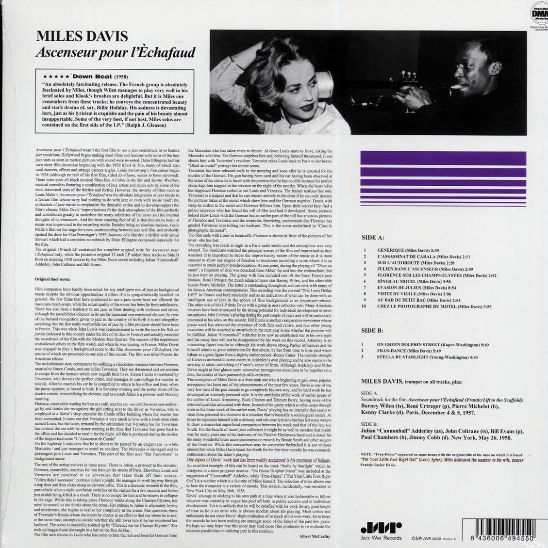 Miles Davis - Ascenseur Pour L'echafaud: Lift To The Scaffold (ltd. ed.) (180g) (remastered) Vinyl Record