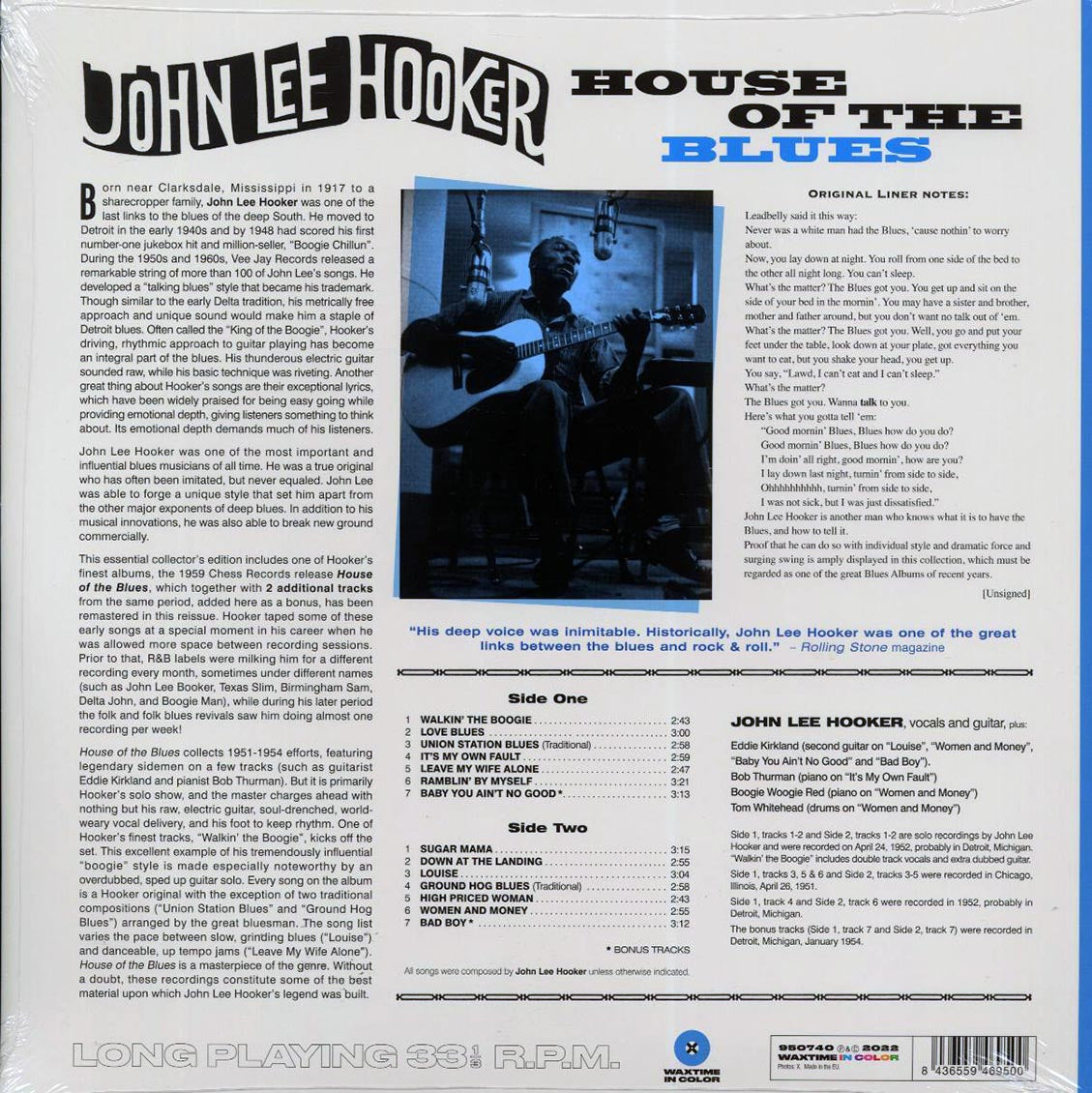 John Lee Hooker - House Of The Blues (+2 bonus tracks) (ltd. ed.) (180g) (blue vinyl) Vinyl Record