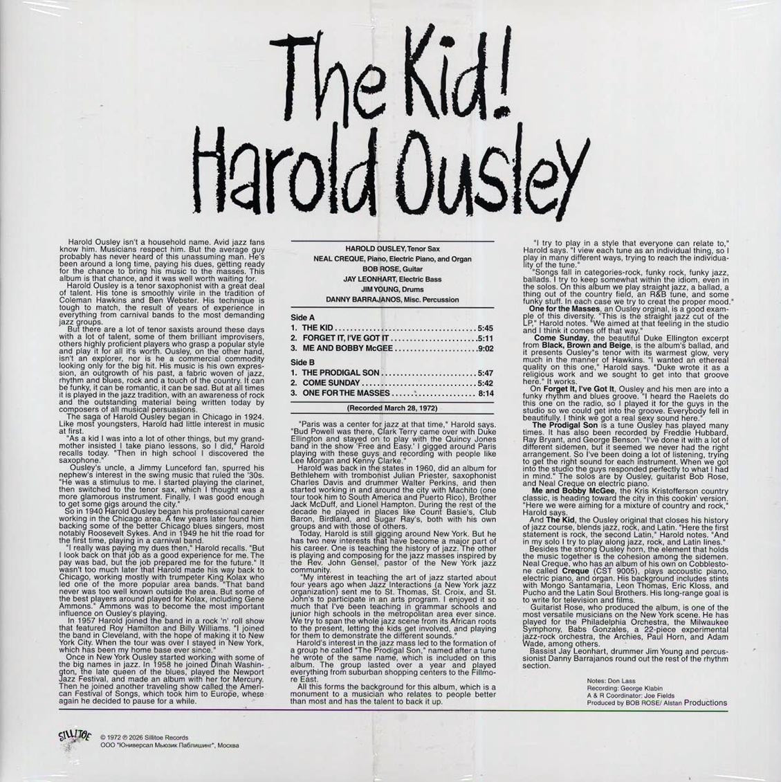 Harold Ousley - The Kid! (ltd. 500 copies made) (red vinyl) Vinyl Record