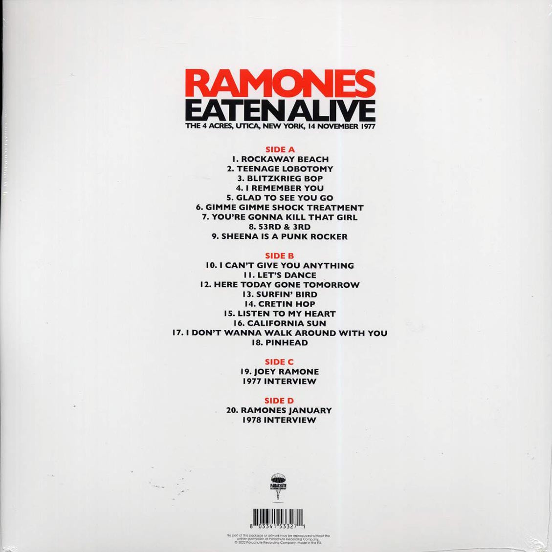 Ramones - Eaten Alive: The 4 Acres, Utica, New York, 14 November 1977 (2xLP) Vinyl Record