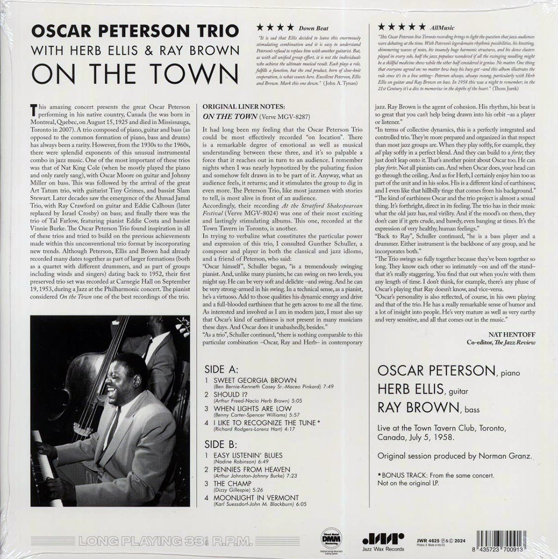 Oscar Peterson Trio - On The Town With The Oscar Peterson Trio (+bonus track) (ltd. ed.) (180g) Vinyl Record