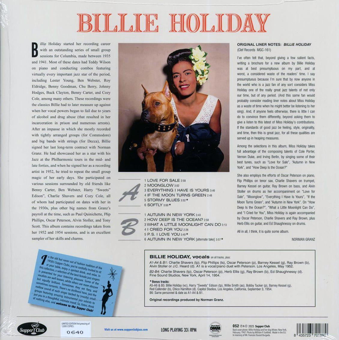 Billie Holiday - Billie Holiday (+4 bonus tracks) (ltd. ed.) (180g) Vinyl Record