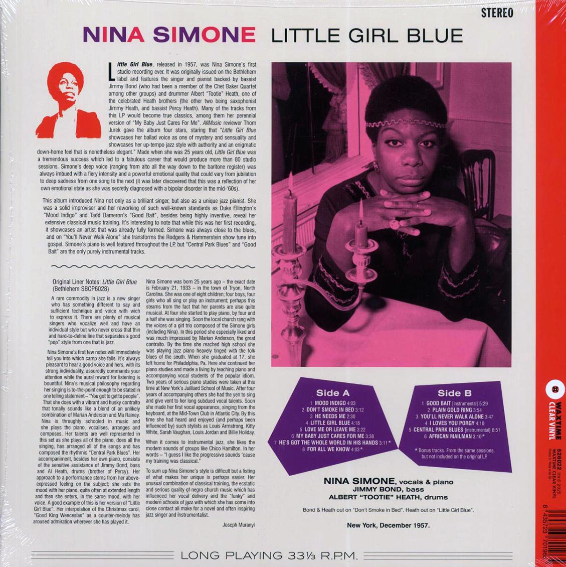 Nina Simone - Little Girl Blue (+3 bonus tracks) (ltd. ed.) (180g) (clear vinyl) Vinyl Record