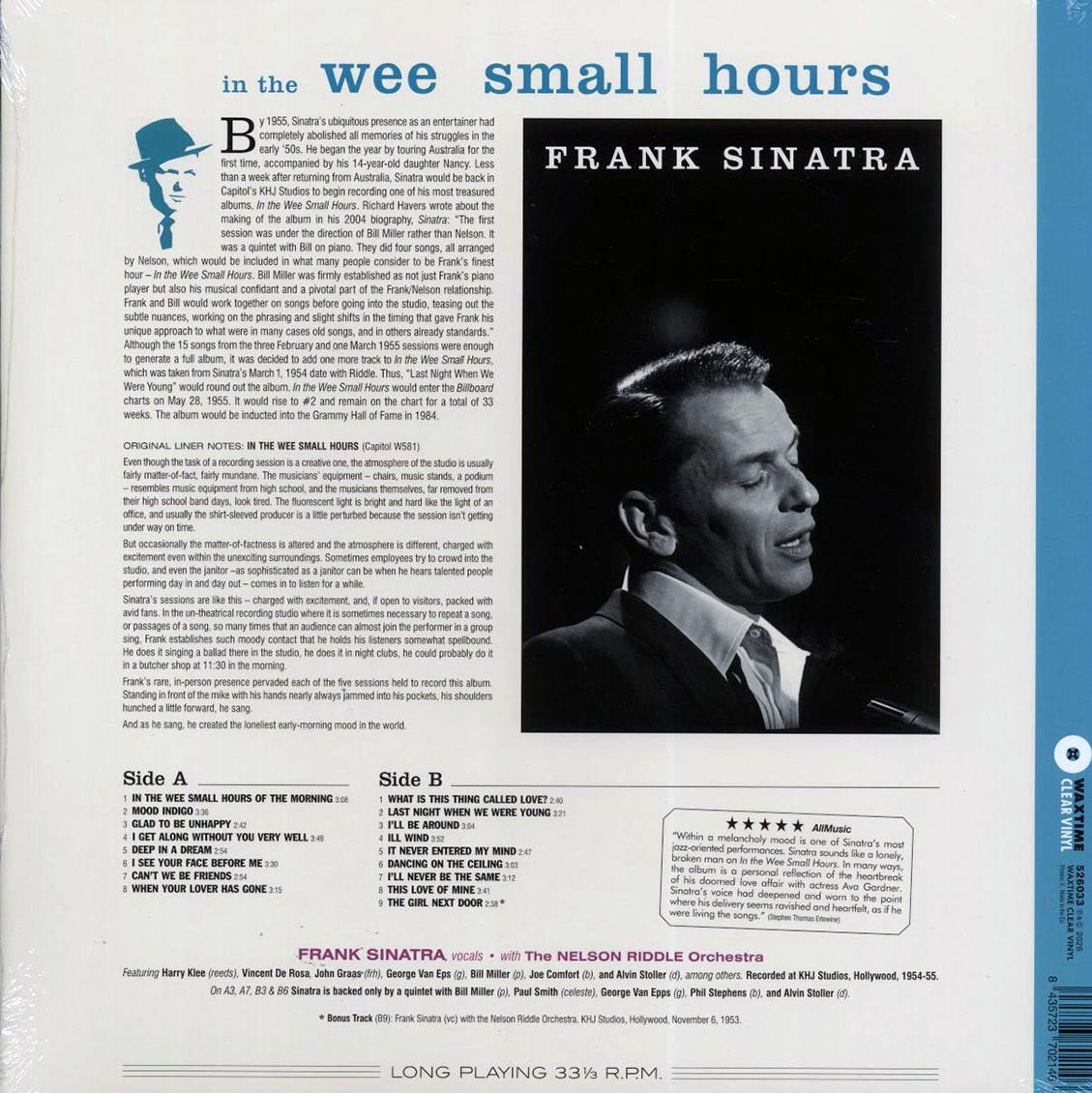 Frank Sinatra - In The Wee Small Hours (+bonus track) (ltd. ed.) (180g) (clear vinyl) Vinyl Record