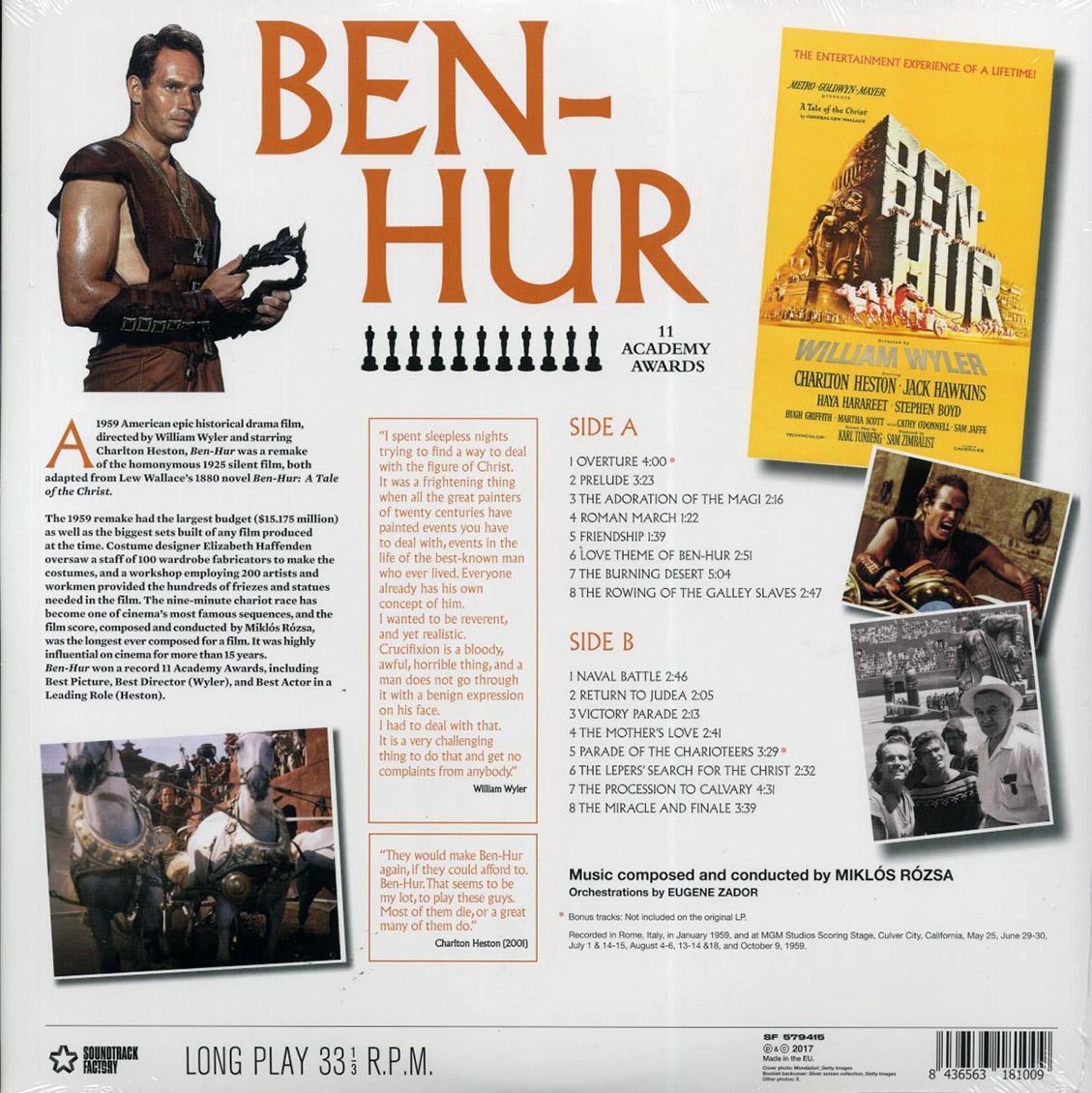 Miklos Rozsa - Ben-Hur: Original Motion Picture Soundtrack (+2 bonus tracks) (ltd. ed.) (180g) Vinyl Record