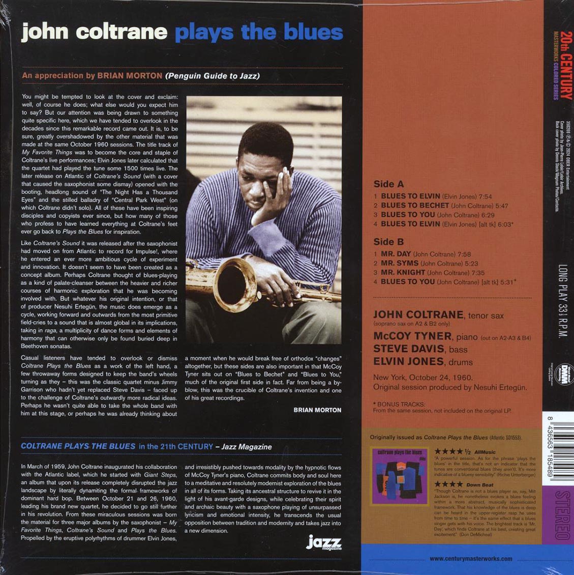 John Coltrane - John Coltrane Plays The Blues (+2 bonus tracks) (ltd. ed.) (180g) (blue vinyl) Vinyl Record
