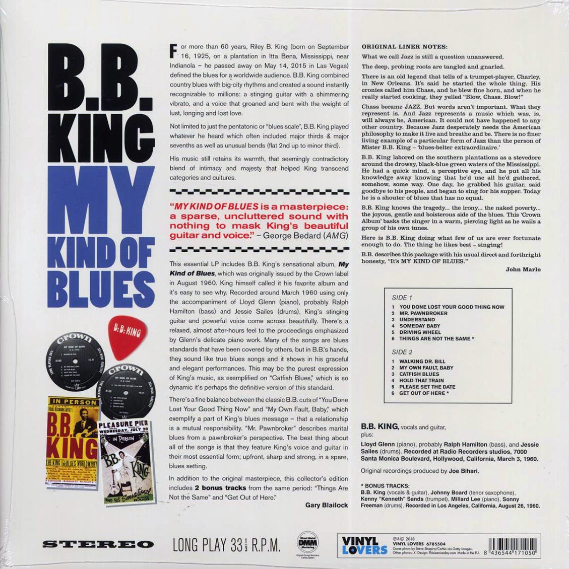 BB King - My Kind Of Blues (+2 bonus tracks) (ltd. ed.) (180g) Vinyl Record