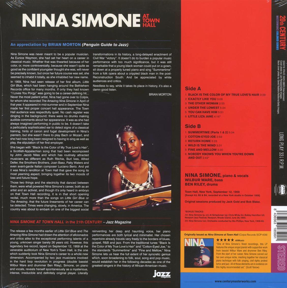 Nina Simone - Nina Simone At Town Hall (+2 bonus tracks) (ltd. ed.) (180g) (red vinyl) Vinyl Record