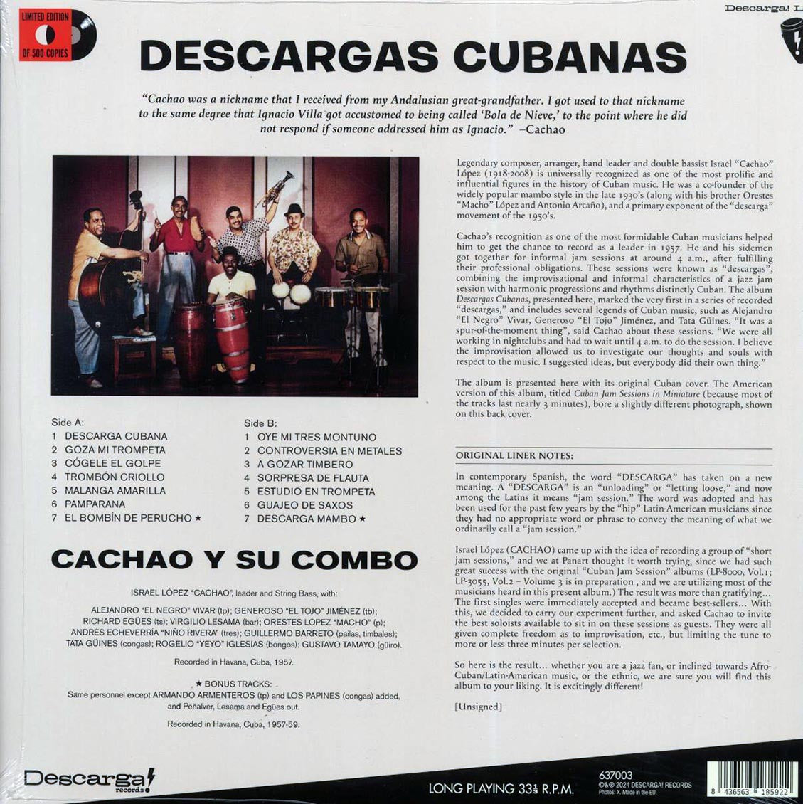 Cachao Y Su Combo - Descargas Cubanas (+2 bonus tracks) (ltd. ed.) (180g) Vinyl Record