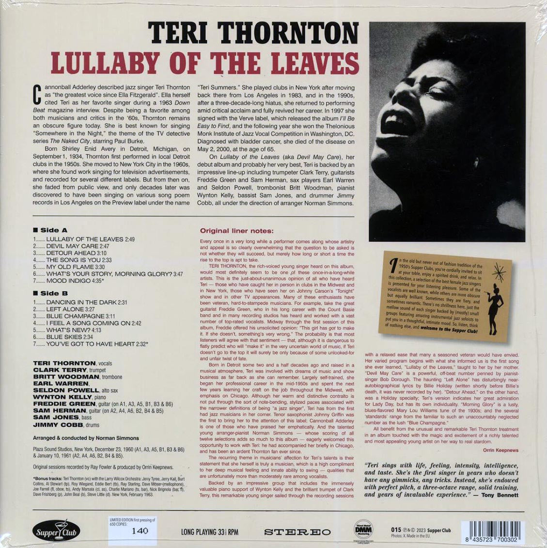 Teri Thornton - Lullaby Of The Leaves (+2 bonus tracks) (ltd. ed.) (180g) Vinyl Record