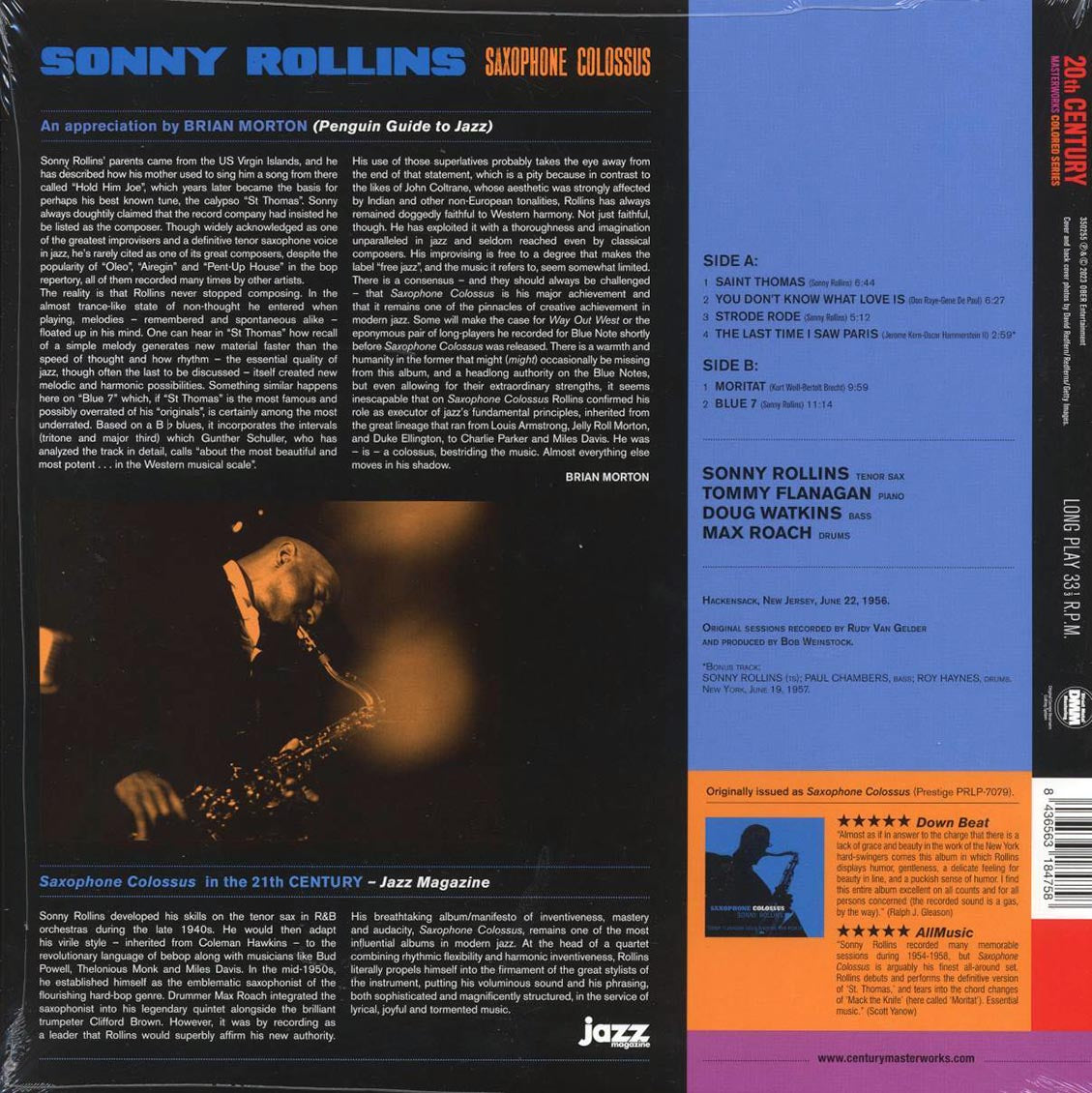 Sonny Rollins - Saxophone Colossus (+bonus track) (ltd. ed.) (180g) (blue vinyl) Vinyl Record