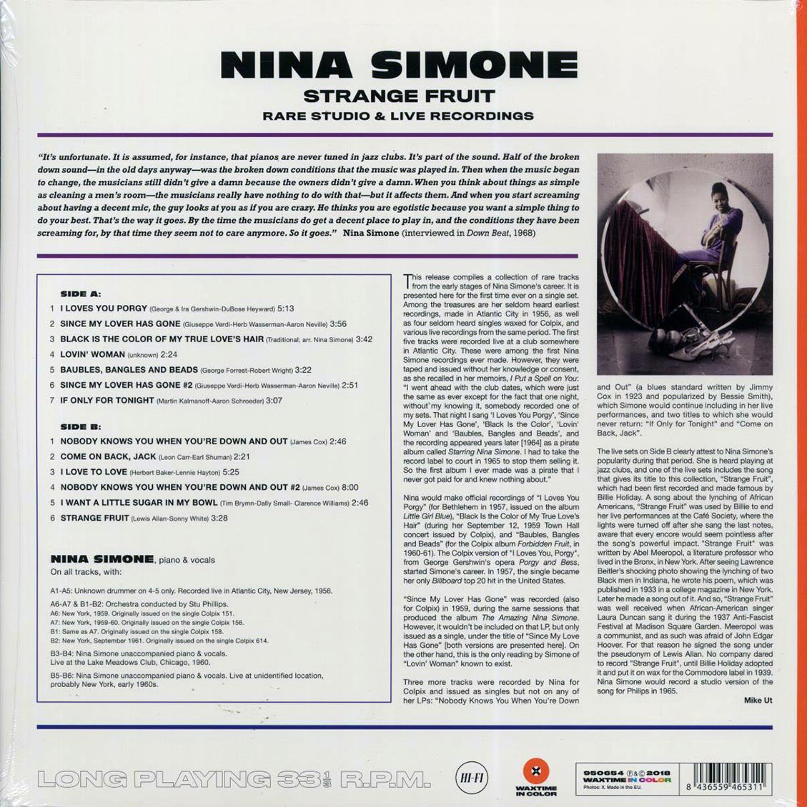 Nina Simone - Strange Fruit, Rare Studio & Live Recordings (ltd. ed.) (180g) (orange vinyl) Vinyl Record