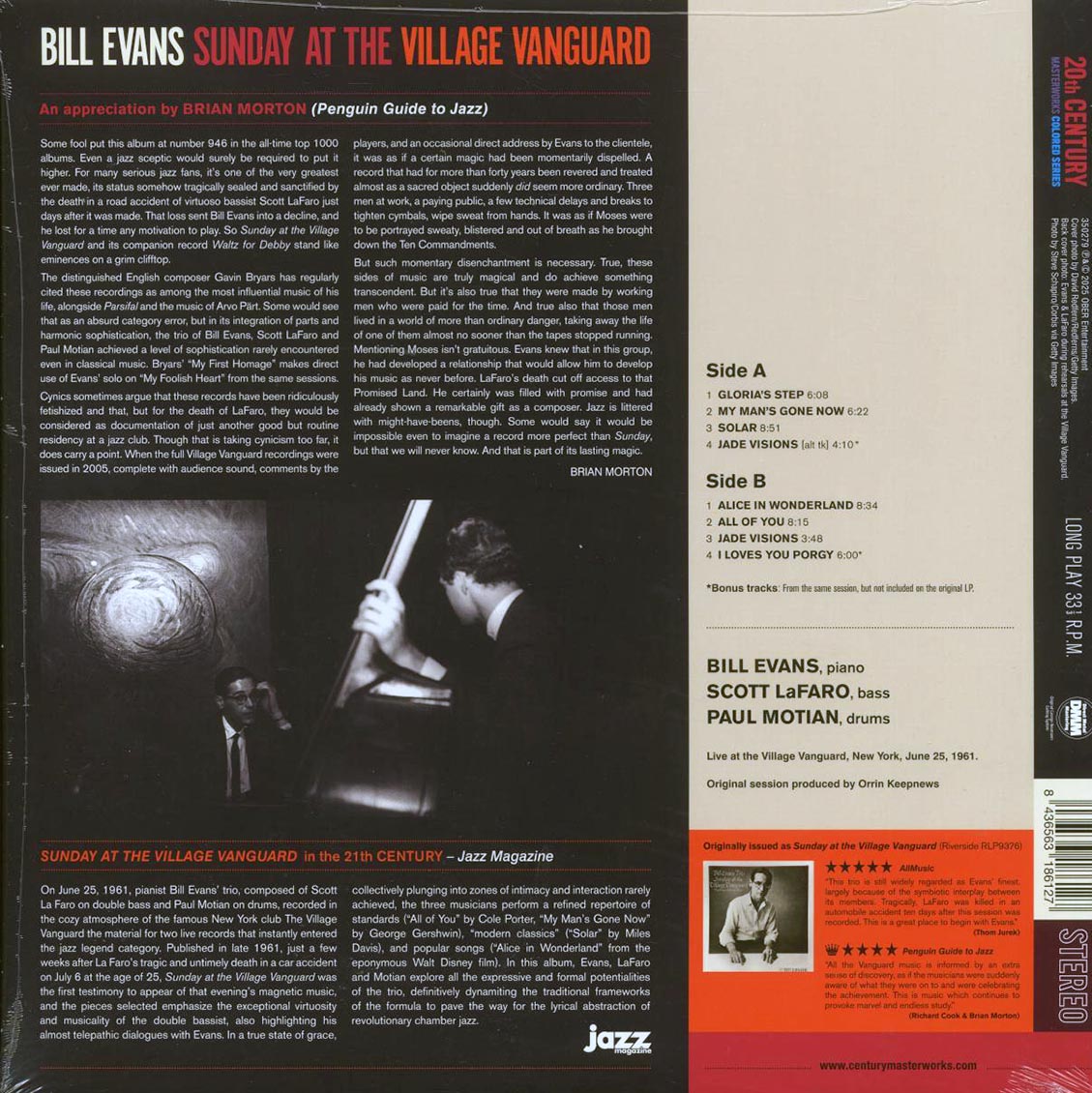 Bill Evans Trio - Sunday At The Village Vanguard (+2 bonus tracks) (ltd. ed.) (180g) (red vinyl) Vinyl Record