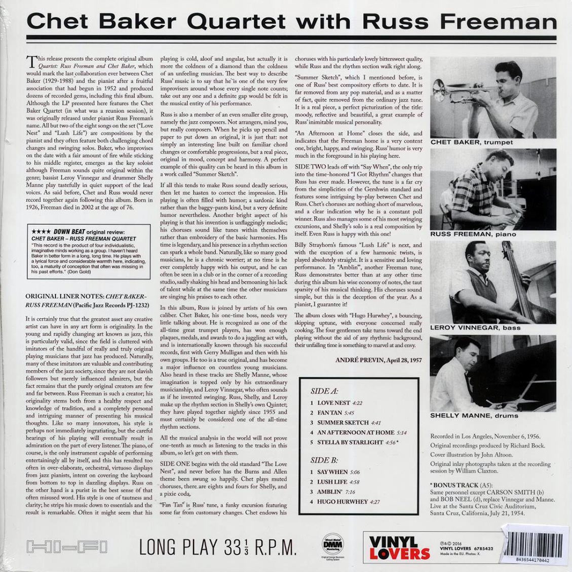 Chet Baker Quartet - Quartet: Russ Freeman Chet Baker (+bonus track) (mono) (ltd. ed.) (180g) Vinyl Record