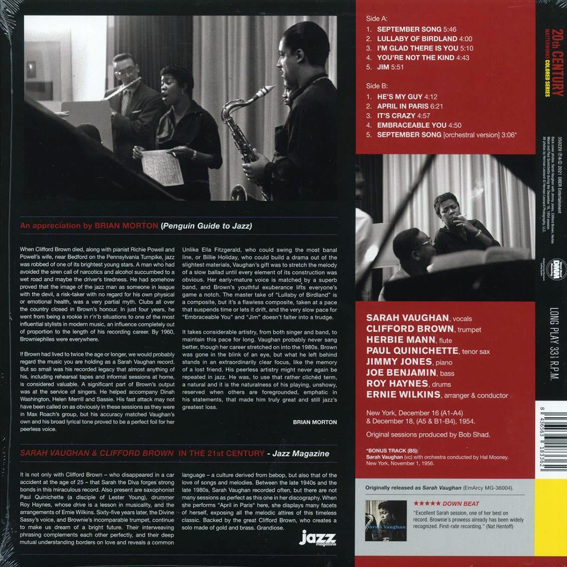 Sarah Vaughan, Clifford Brown - Sarah Vaughan & Clifford Brown (+bonus track) (ltd. ed.) (180g) (red vinyl) Vinyl Record