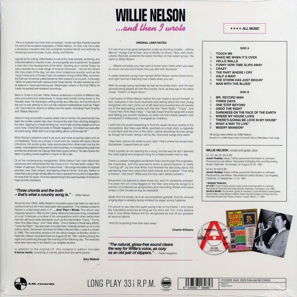 Willie Nelson - And Then I Wrote (+6 bonus tracks) (ltd. ed.) (180g) (remastered) Vinyl Record
