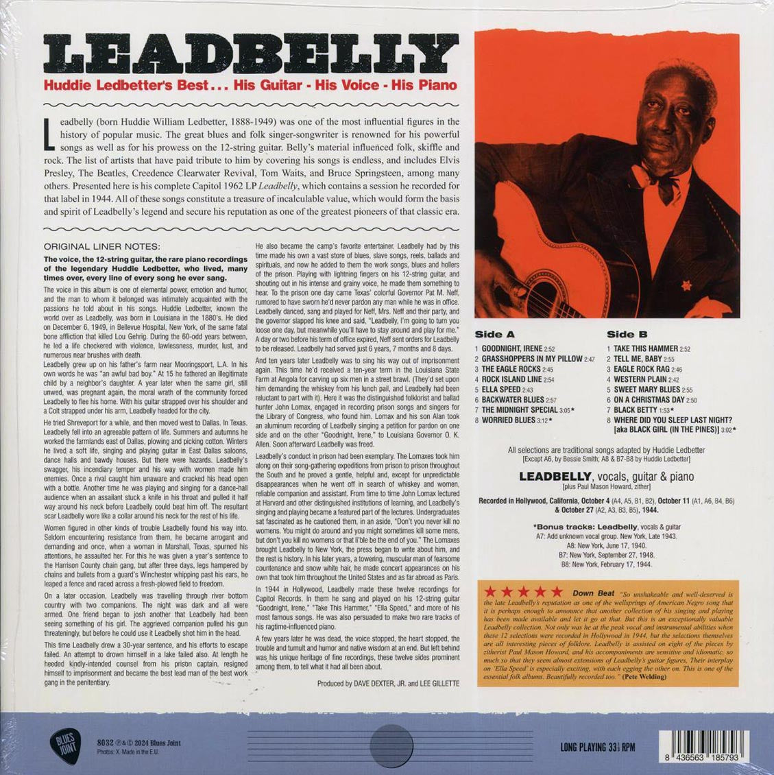 Leadbelly - Huddie Ledbetter's Best: His Guitar, His Voice, His Piano (+4 bonus tracks) (ltd. ed.) (180g) Vinyl Record