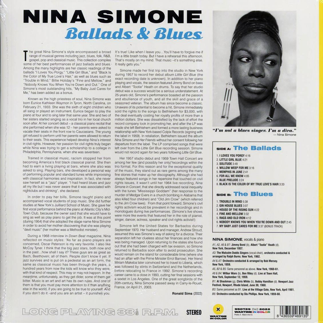 Nina Simone - Ballads & Blues (+bonus track) (ltd. ed.) (180g) (yellow vinyl) Vinyl Record