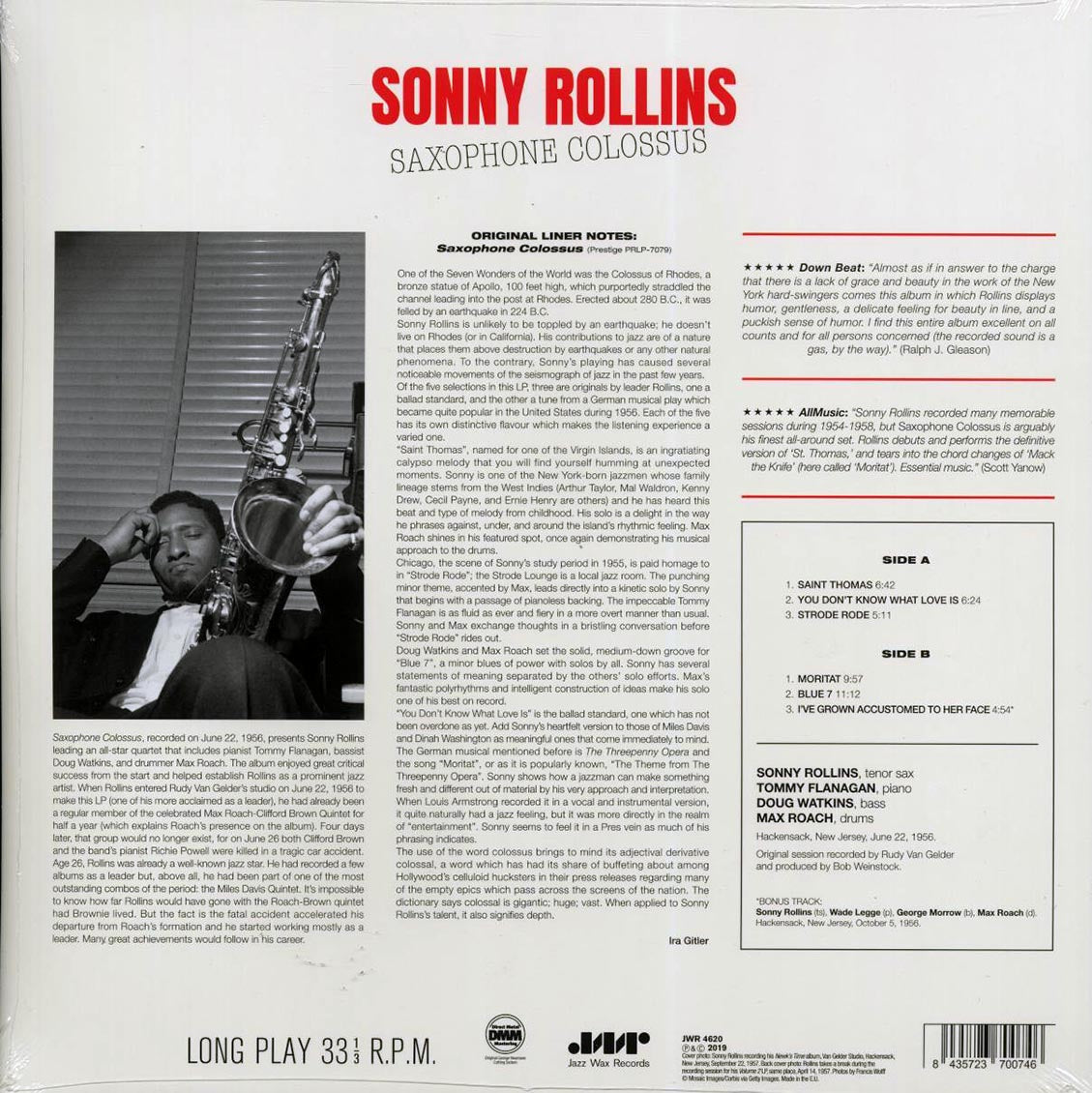 Sonny Rollins - Saxophone Colossus (+bonus track) (ltd. ed.) (180g) Vinyl Record
