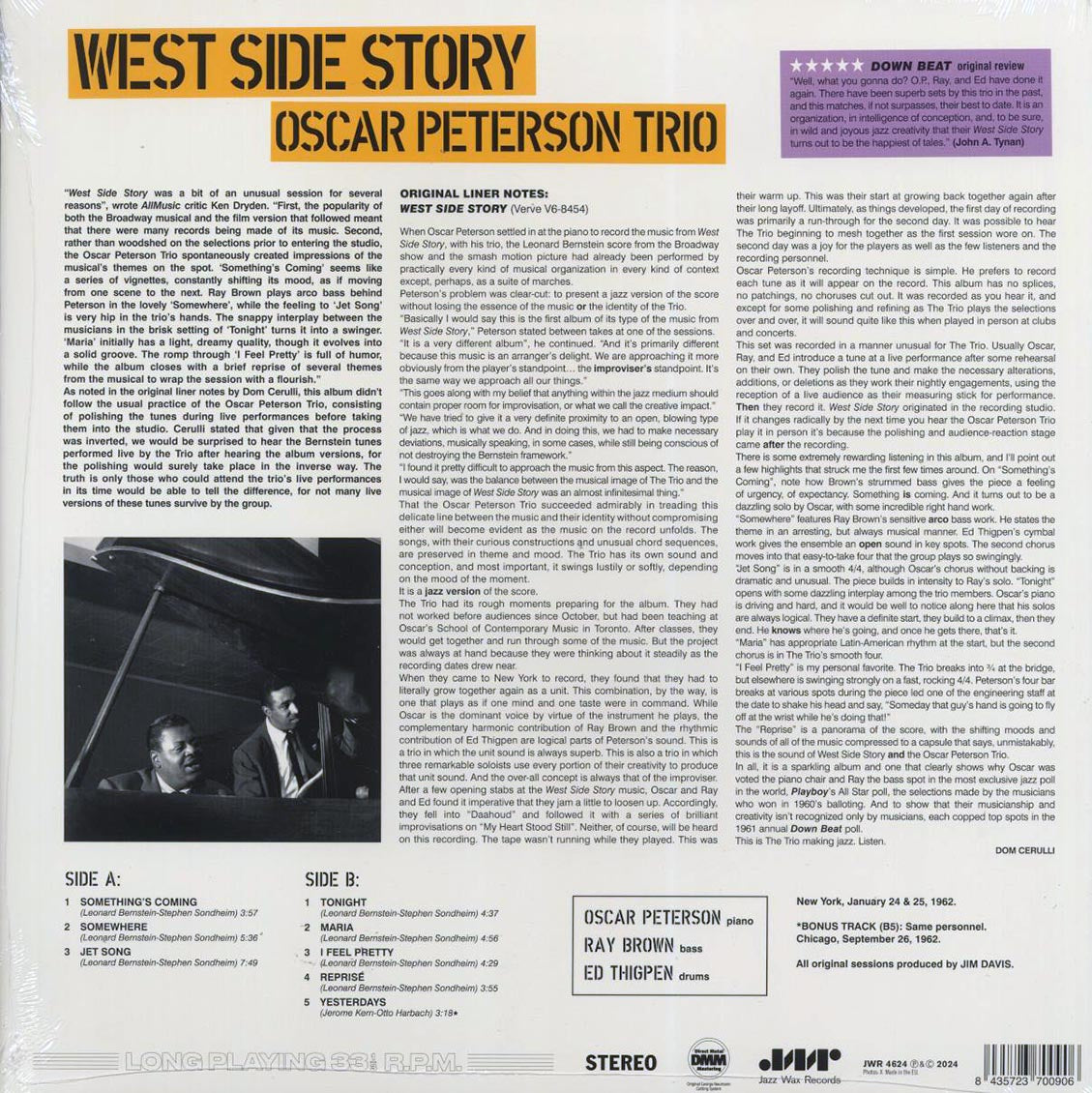 Oscar Peterson Trio - West Side Story (+bonus track) (ltd. ed.) (180g) Vinyl Record