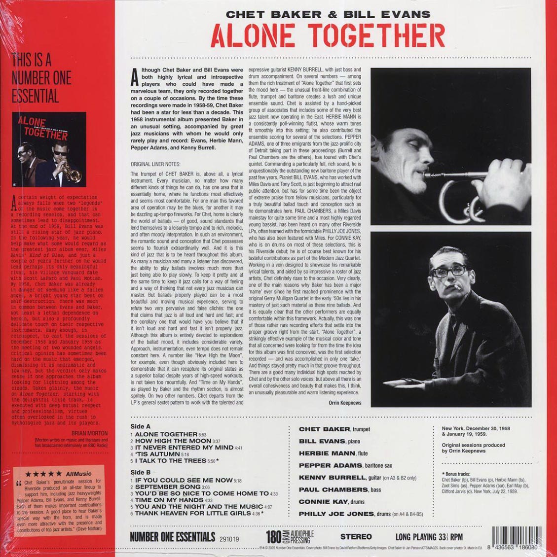 Chet Baker, Bill Evans - Alone Together (+2 bonus tracks) (ltd. ed.) (180g) Vinyl Record
