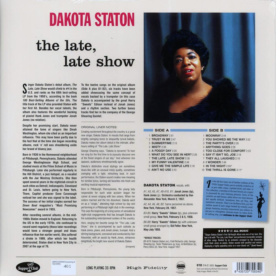 Dakota Staton - The Late, Late Show (20 tracks) (+2 bonus tracks) (ltd. ed.) (180g) Vinyl Record