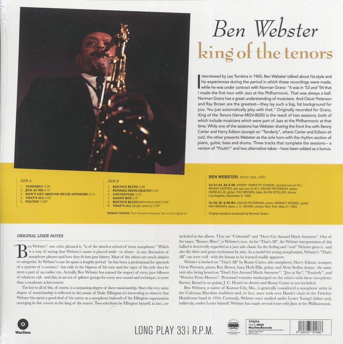 Ben Webster - King Of The Tenors (+3 bonus tracks) (ltd. ed.) (180g) Vinyl Record