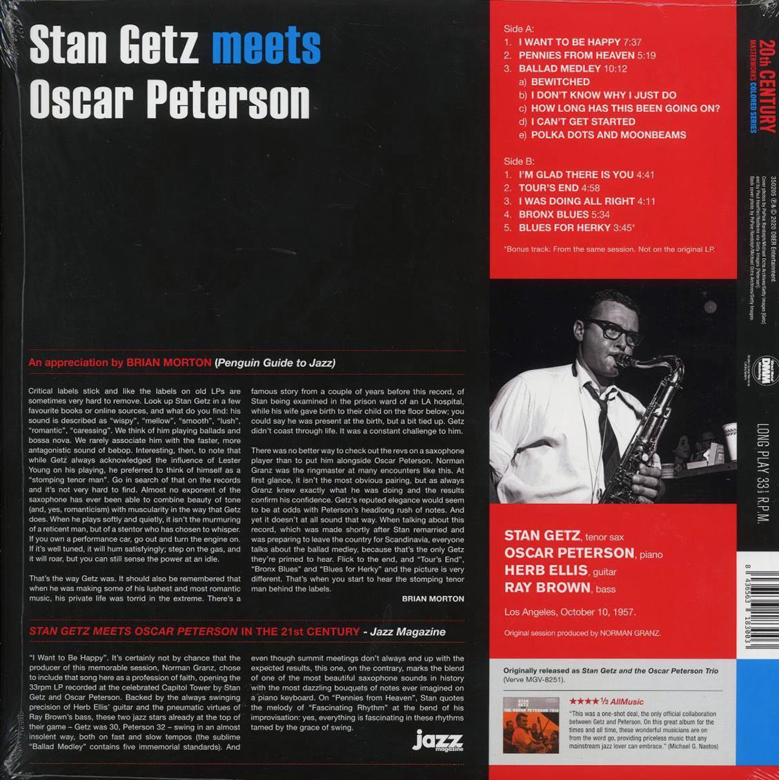 Stan Getz, Oscar Peterson - Stan Getz Meets Oscar Peterson (+bonus track) (ltd. ed.) (180g) (orange vinyl) Vinyl Record