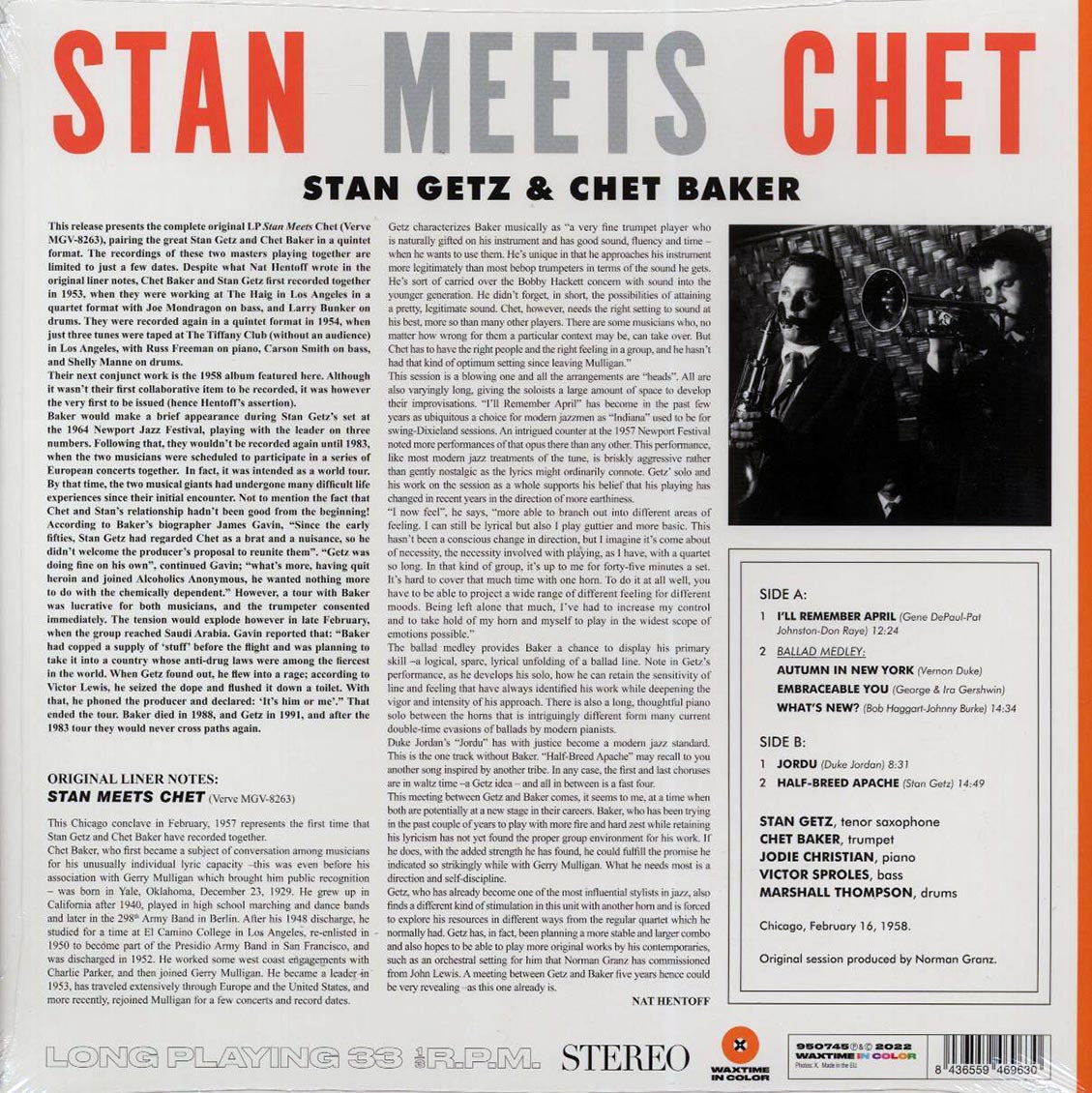 Stan Getz, Chet Baker - Stan Meets Chet (ltd. ed.) (180g) (orange vinyl) Vinyl Record